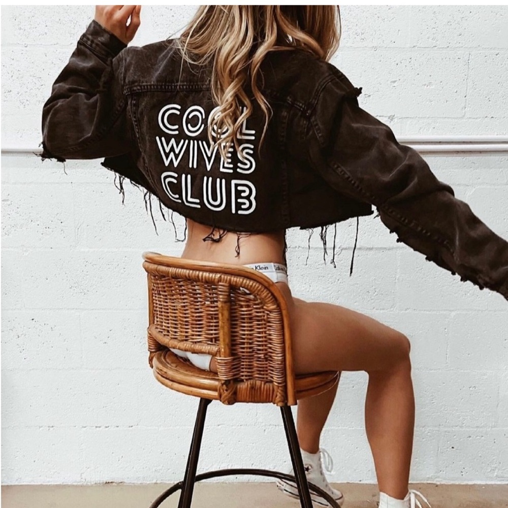 Hubs & Hers Cool Wives Club Cropped Black Denim Jacket